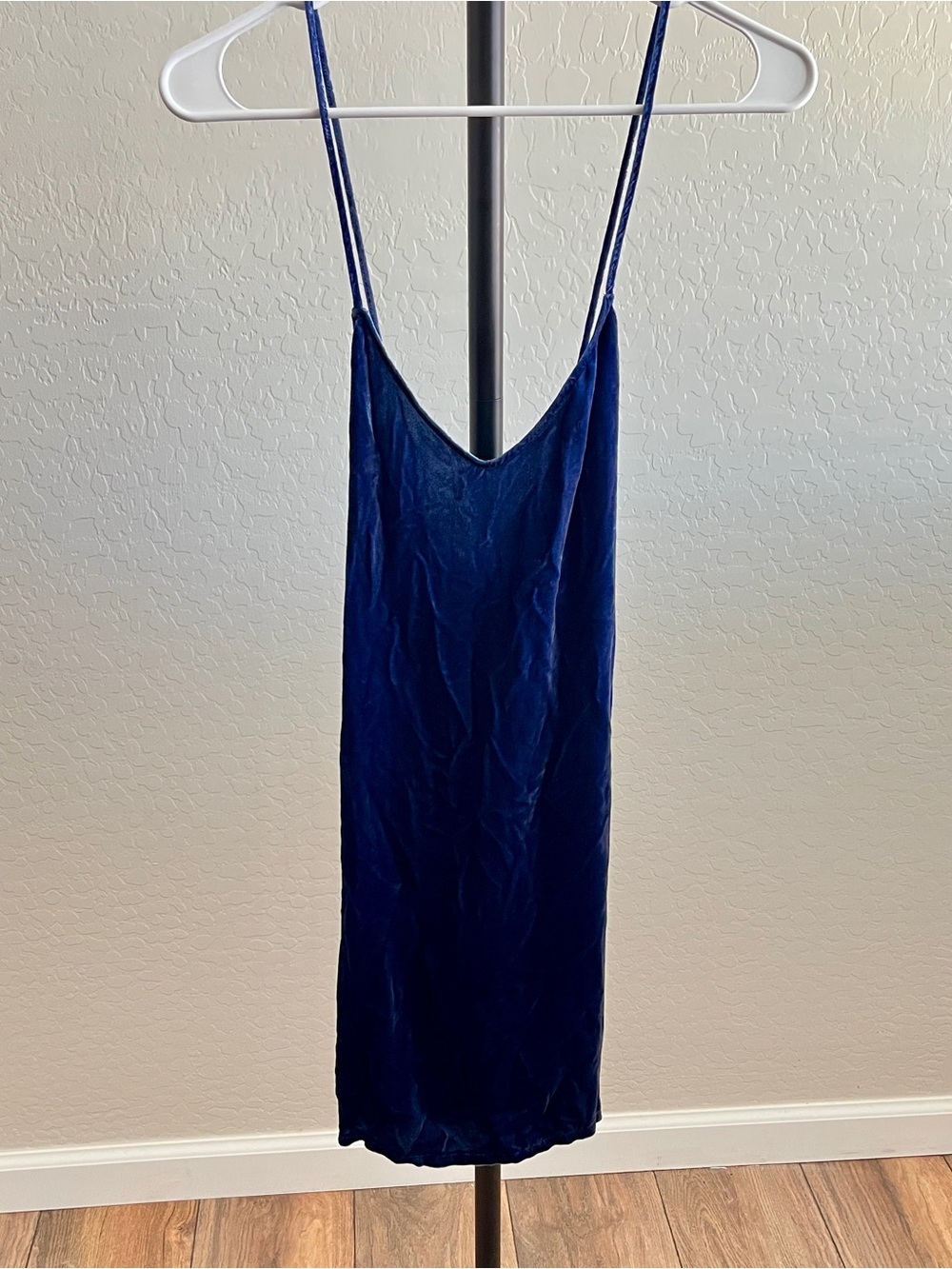 Reformation Crushed Velvet Blue Mini Slip Dress - Picture 4 of 9